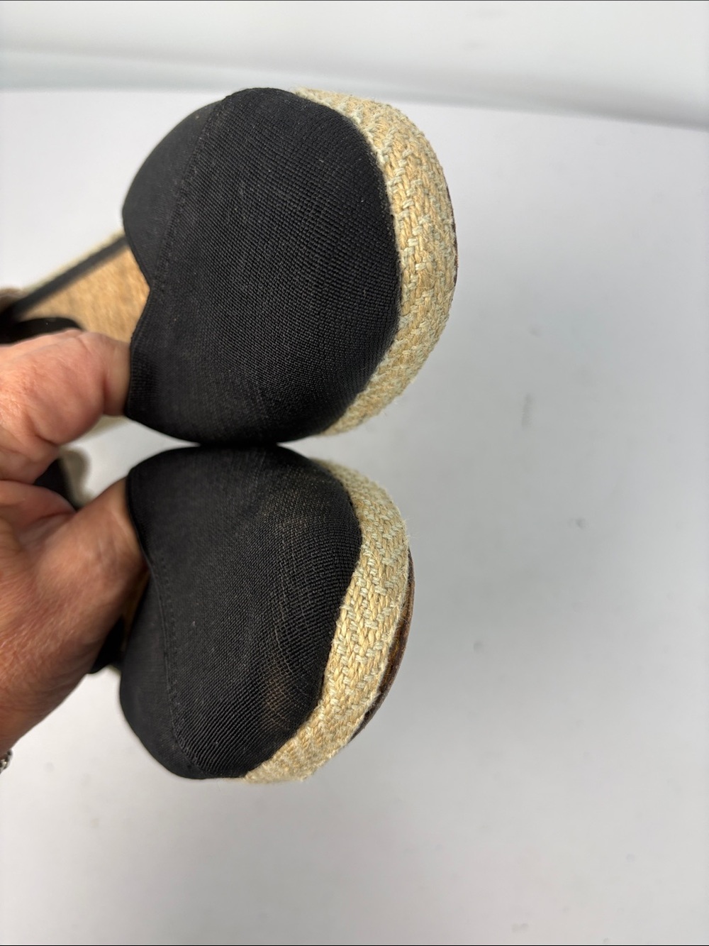 👟 Lauren Ralph Lauren Black and Beige Wedge Espadrille Sandals - Picture 7 of 7